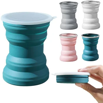Portable Folding Silicone Water Cup, 320ml Outdoor Heat Resistant Foldable Mug with Lid Collapsible Travel Drinking Cups, Coffee