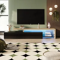 Rosahqnda Современный ТВ-гардероб, стильная элегантность, практичное место для хранения, глянцевый белый, вид дерева, стеклянные полки, 200x42x39 см — изображение 2