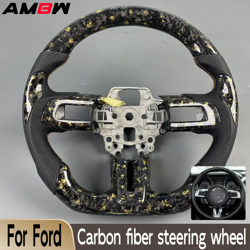 

Customized For Ford Mustang 2015 2016 2017 2018 2019 2020 2021 2022 GT Carbon Fiber Steering Wheel with Black Perforated Leather