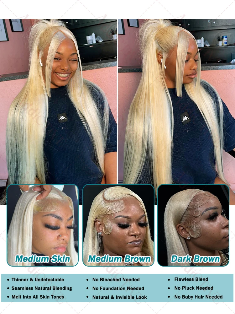 Honey Blonde 613 HD 200% 13X6 Straight Lace Front Human Hair Wigs 40 Inches 13X4 Lace Frontal Wigs