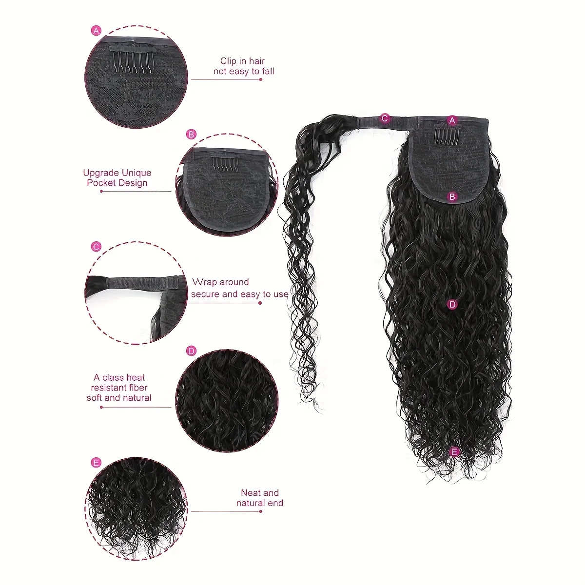 Water Wave Ponytail Human Hair Extensions Wrap Around Clip In Ponytail Extensions For Women 10-30 Inch Magic Paste Pony Tail human hair extensions