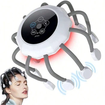 Electric 12-Claw Infrared Head Massager with LED Red Light Therapy & 3-Speed Vibration Control