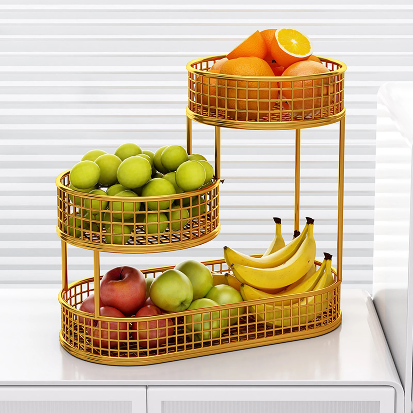 Countertop Fruit Basket Metal Wire Storage Basket Counter Serving Tray Space Saver Serving Stand Vegetables Storage Rack 4