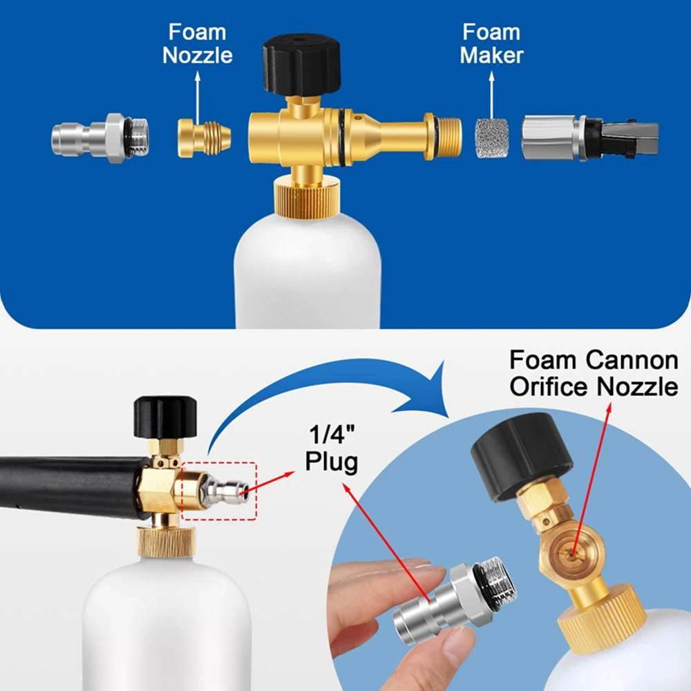 Brass Orifice Nozzle Tips for Foam Cannon Foam Maker Universal 0.9~1.3 mm Thread Nozzle and Mesh Filter Set for Snow Lance