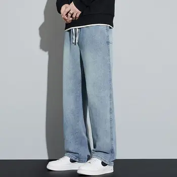 Trend-in-jeans men's trendy wideed straight-fit banding string-wading denim pants-strip look DN0827