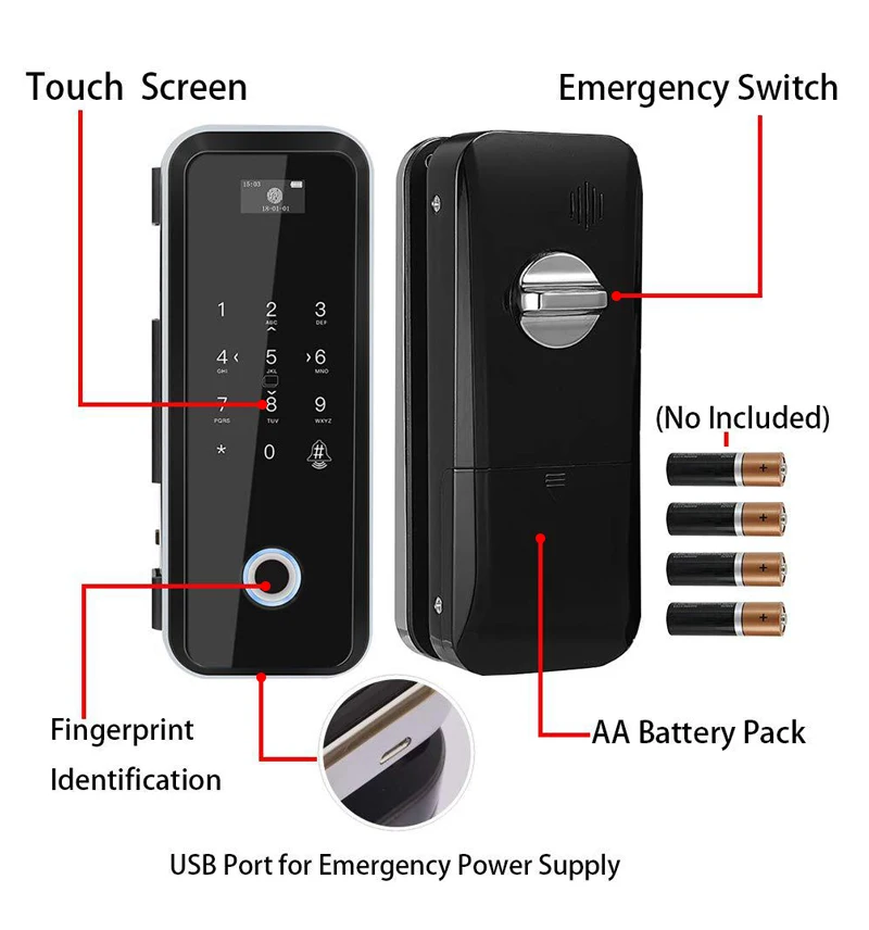 Tuya App Smart WIFI Lock Office Intelligent Fingerprint Digital Glass Door Lock
