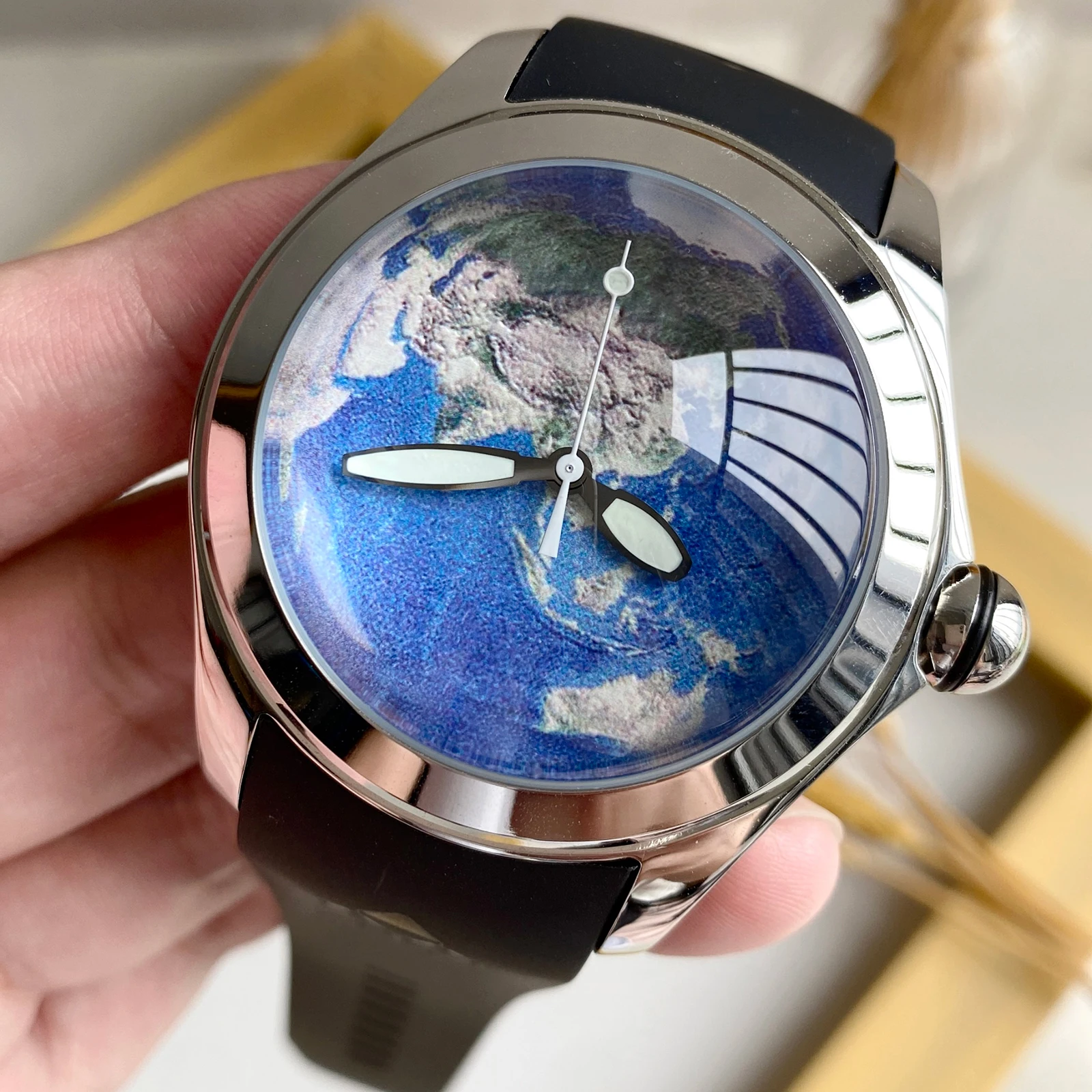 KAFYASE Fashion Black PVD Tiger Ball Dial Automatic Watch 46mm