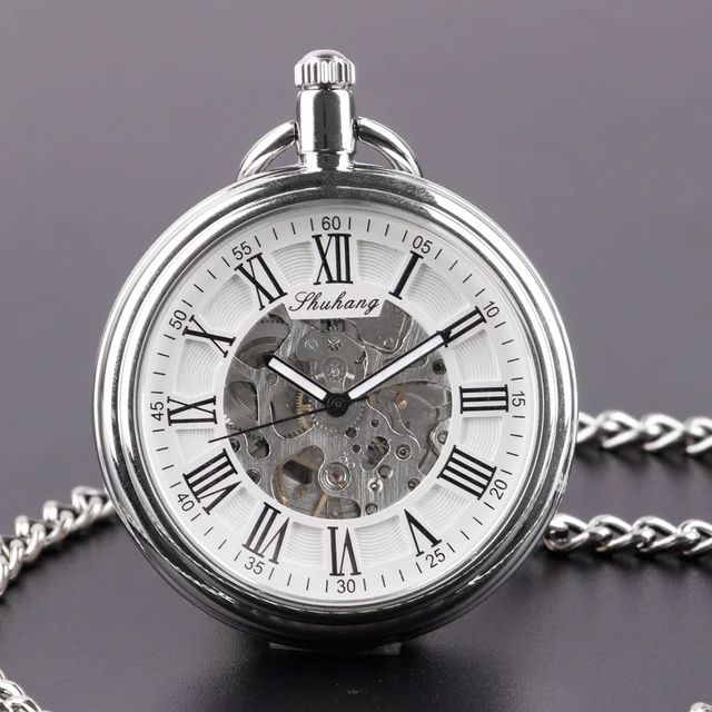 Top Brand Luxury Silver Pocket Watches Mechanical For Men Fashion
