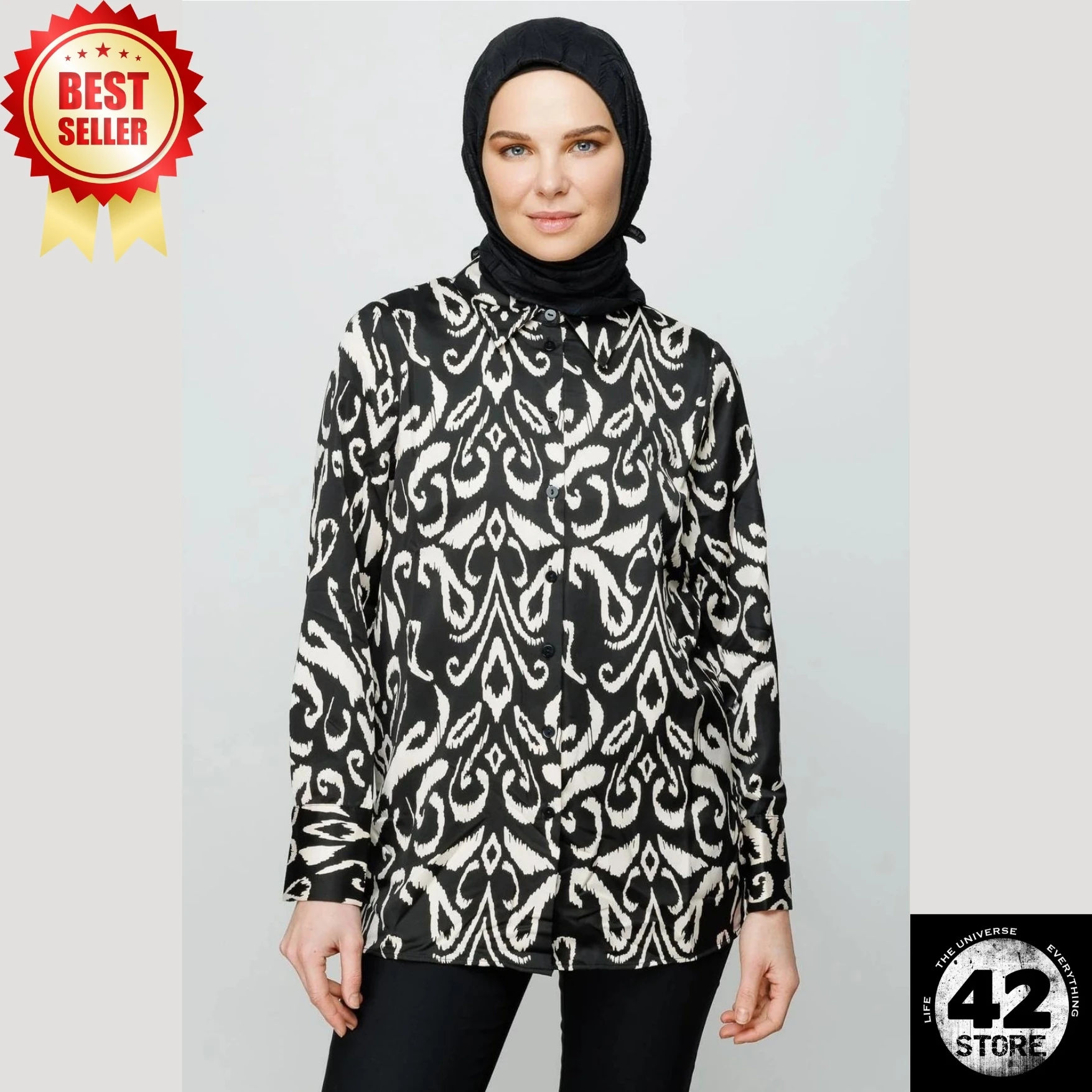 No Ironing Required, Can Be Used Without A Cap, Comfortable, Trendy Pleated Black Bamboo Scarf