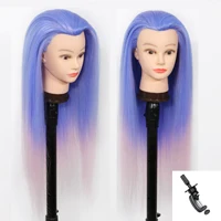 Modèle de tête de mannequin avec cheveux synthétiques longs, tête de mannequin tête de formation de coiffeur, tête de poupée pour la pratique du tressage 5