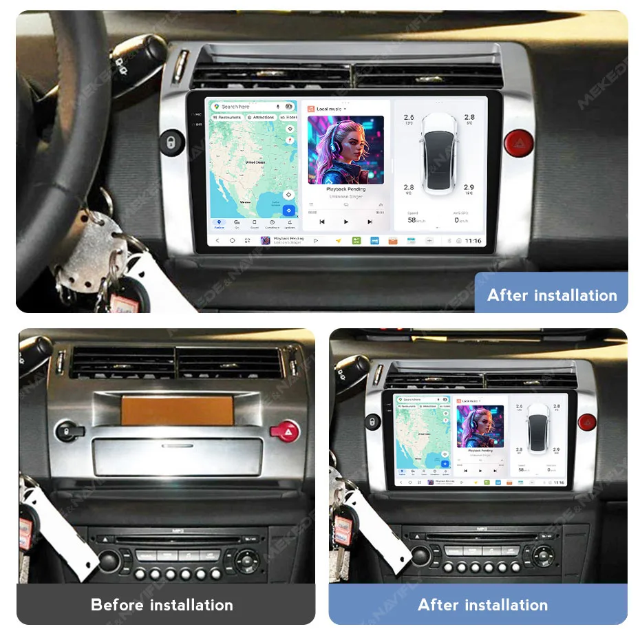 DUDUAUTO 8 Core UIS7870 2K Android 13 Drahtlose CarPlay Auto Auto Radio Für Citroen C4 C-Triomphe C-qualität 2004-2009 DSP RDS GPS – Detail 5