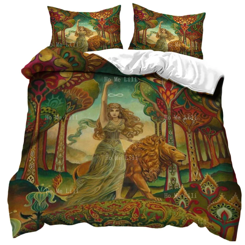 

Strength Tarot Goddess Psychedelic Art Nouveau Print Pagan Mythology Duvet By Ho Me Lili Bedding Set