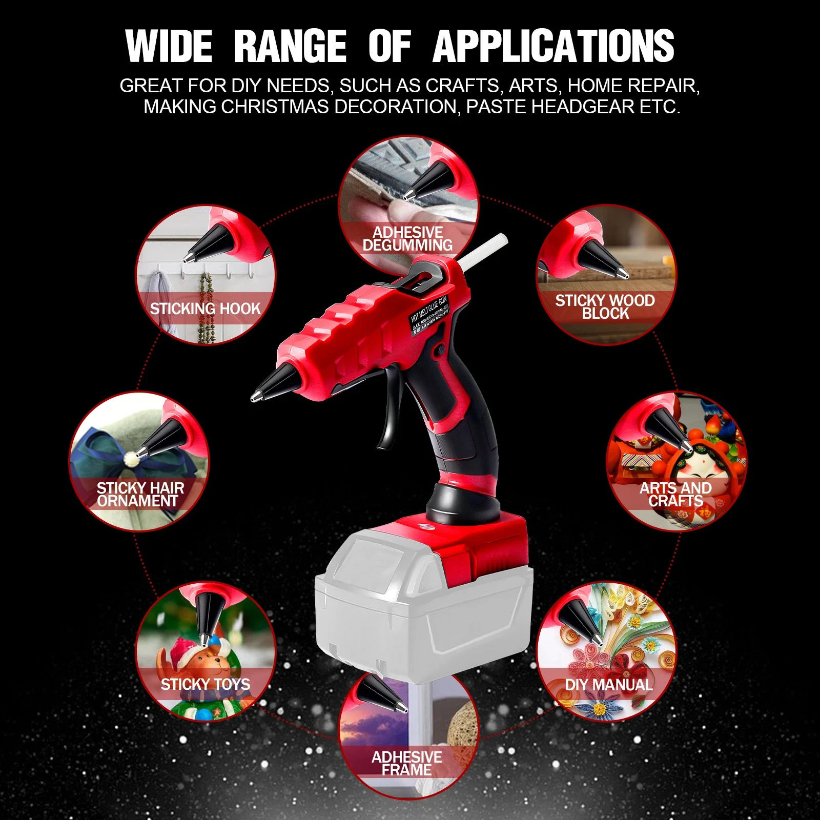 50W Cordless Hot Melt Glue Gun with 30Pcs 7mm Glue Sticks Repair DIY Tool Fit for Milwaukee/Dewalt/Makita 18V Li-ion Battery 6
