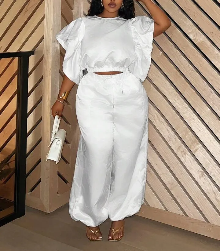 Fashionable Top and High Waist Sweatpants Set