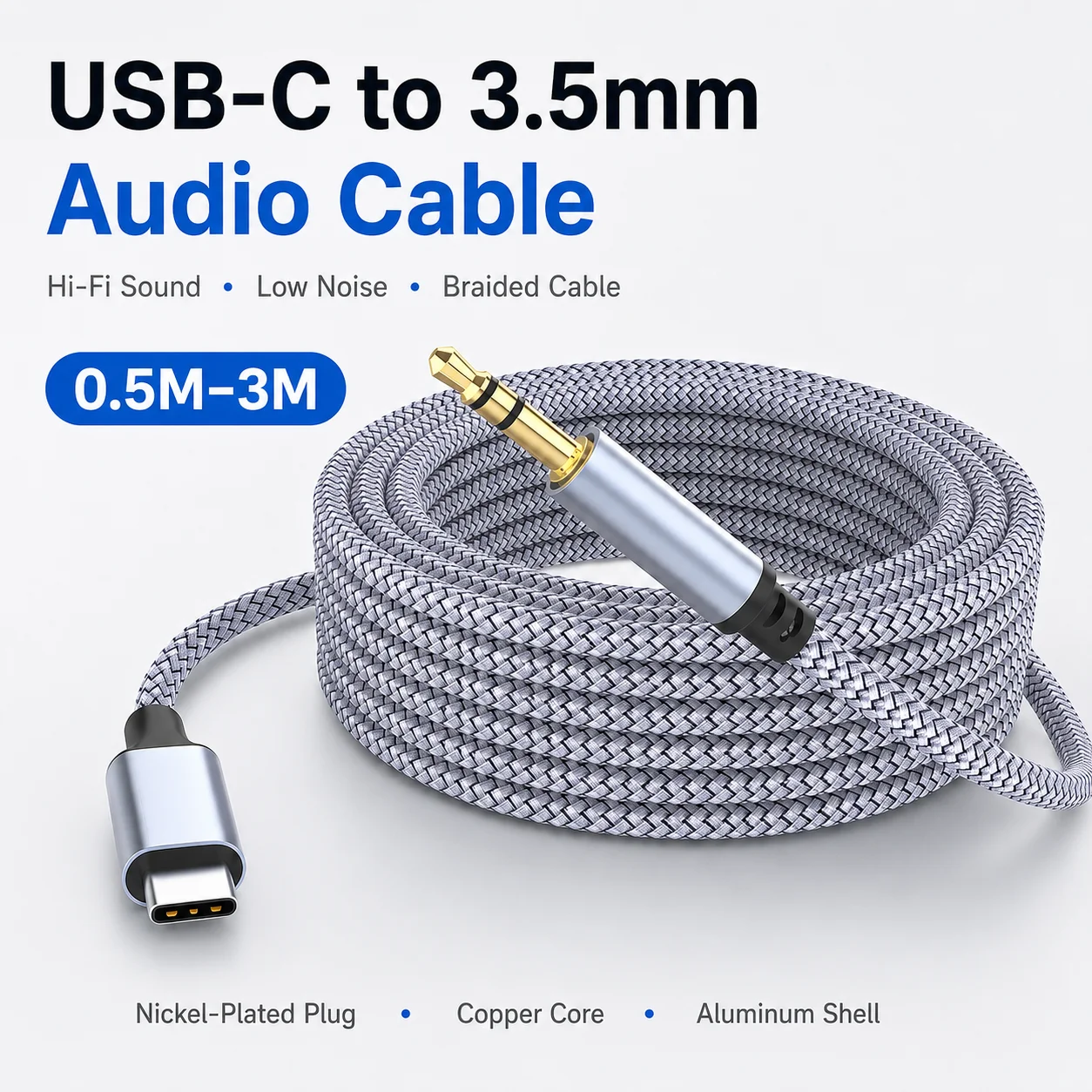 USB C to 3.5mm AUX Audio Cable, Premium Braided HiFi Sound Adapter