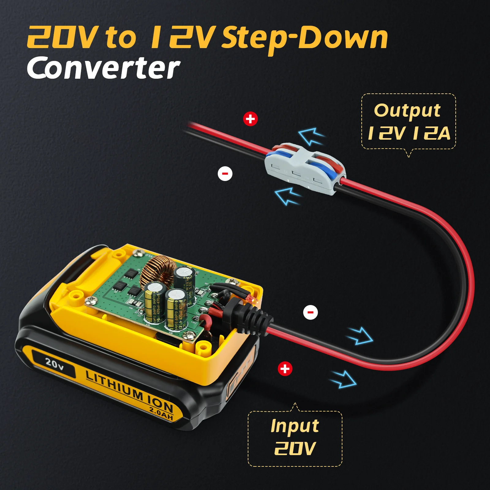 Step Down Converter for Dewalt 20V to 12V Adapter Power Wheel