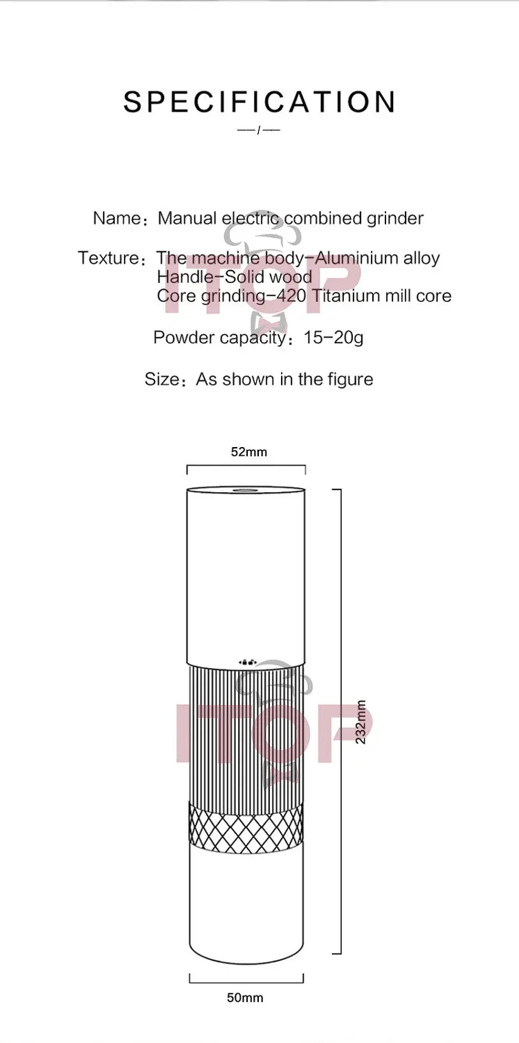 A7855eb6cd72e4ee39c65e084b623d514A ITOP SD1 Hybrid Energy Coffee Grinder Electric Rechargeable Portable Motor& Manual Coffee Grinder Stainless Steel Burrs