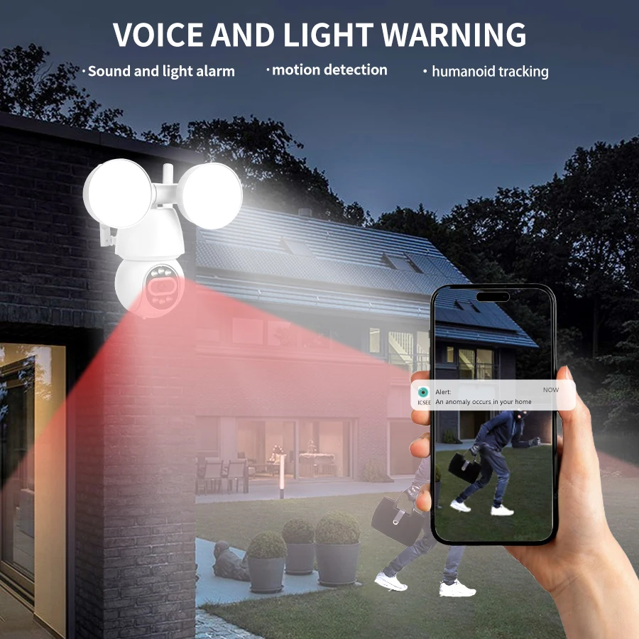 3MP ICSEE Outdoor Wireless WIFI Floodlight Camera PTZ Security Protection Full Color Night Vision Surveillance IP Camera 5