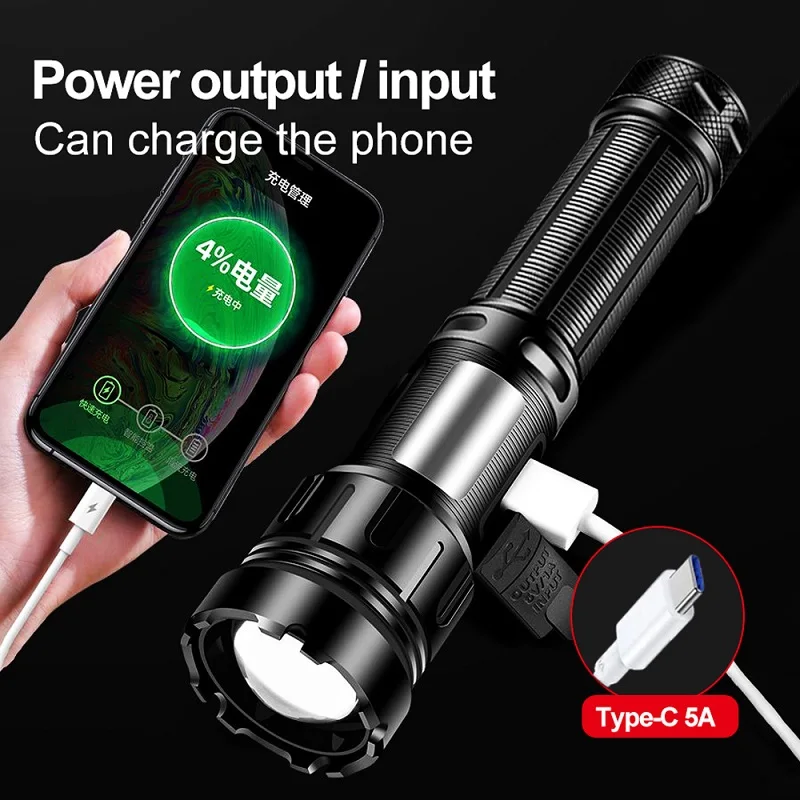 LED Flashlight Most Powerful Long Shot Tactical Torch Outdoor Lighting USB Rechargeable Waterproof Camping COB Zoomable