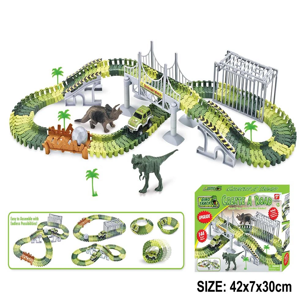 

Climbing Dinosaur Track Toy Set Dinosaur World Road Race-Flexible Track Playset Dinosaur Car Toys For Boy Best Gift