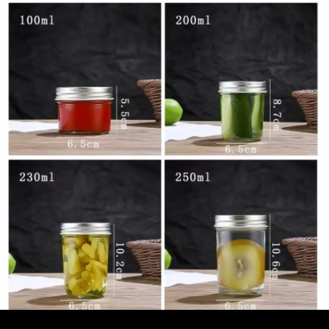 Empty Glass Taper Jar Mason Jar with Screw Metal Lid Family Size 100ML To 730ML MOQ1500 Wholesale Price and Custom Logo Inbox Us 2