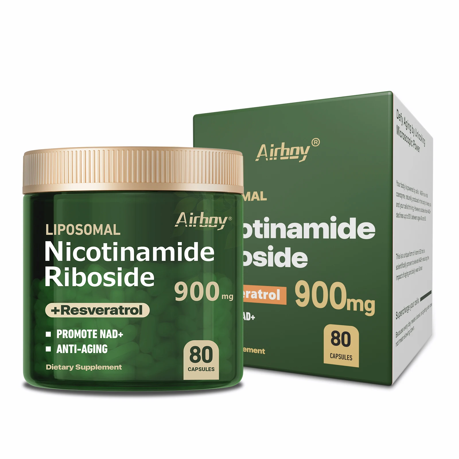 Nicotinamida Ribósido + Resveratrol - Quercetina, Suplemento de NAD de alta pureza - 80 s