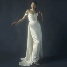  Ohmmayby Elegant Asymmetric Neck Mermaid Wedding Dresses Satin Floor Lengh Backless Long Bride Gowns Vestido De Noiva Marriage 