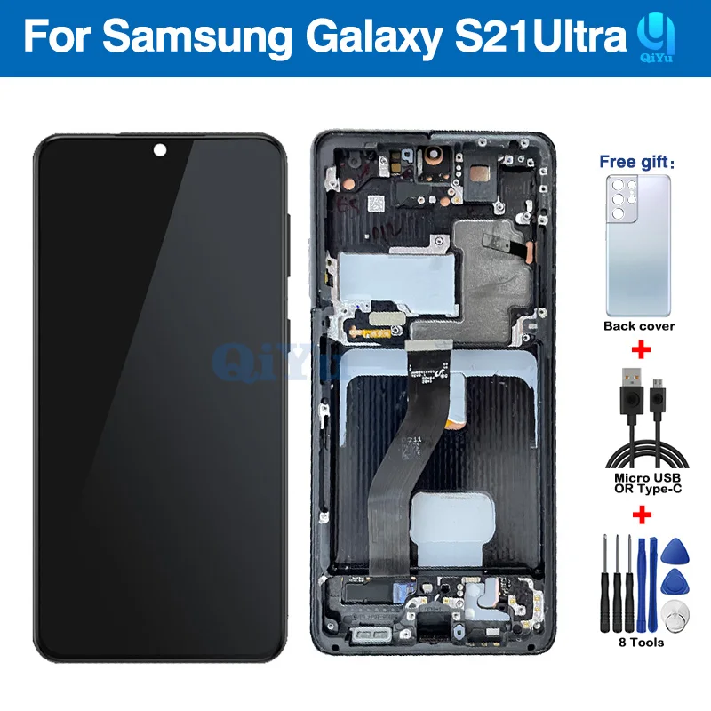 

S21U Original Super AMOLED For Samsung Galaxy S21 Ultra 5G Display Screen With Frame s21u SM-G998F/DS G998F LCD Display