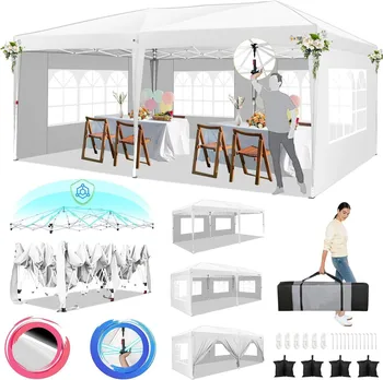 Gazebo pop-up 3x6m con 6 pareti laterali Tenda per feste Stabile impermeabile con 8 pali resistenti al vento, per matrimoni, uso commerciale 1