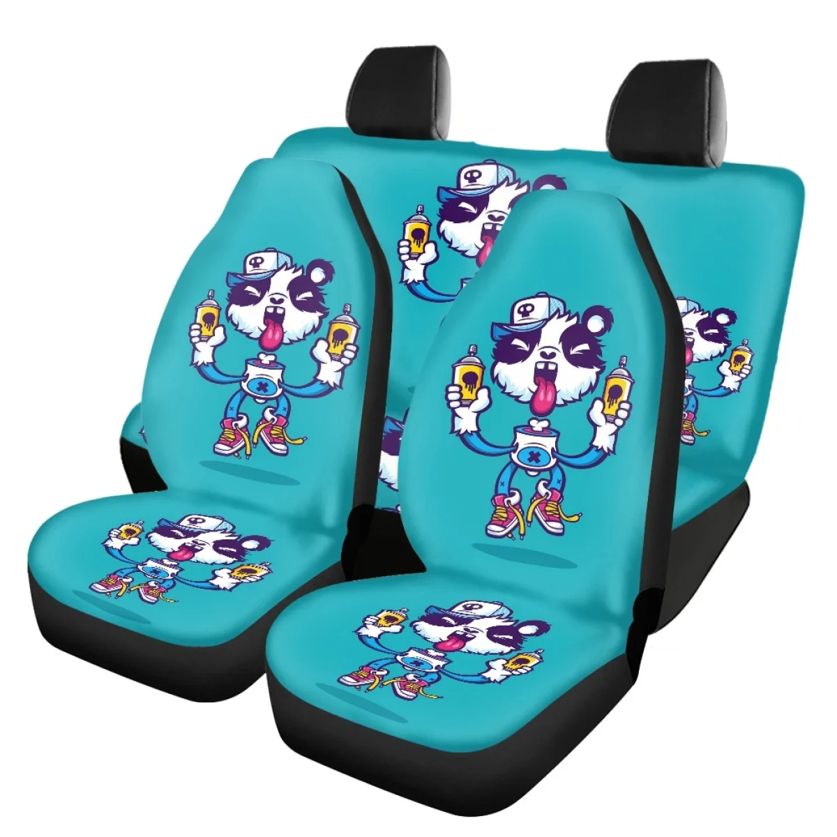 

Trendy Funny Anime Pattern Auto Front Back Seat Cover Set Interesting Anti-dirt Durable Stretch Fabrics Interior Accessories New