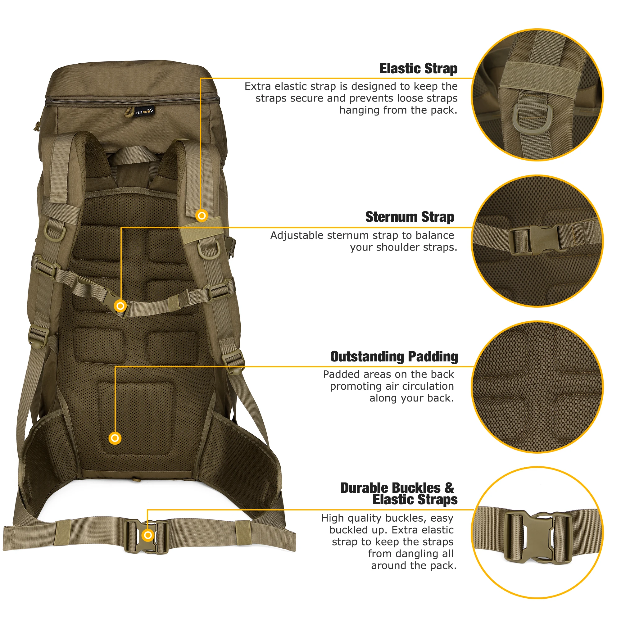 Mardingtop 50L Molle Hiking Internal Frame Backpacks with Rain Cover for Camping Bushcraft Military