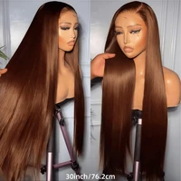 Perruques en cheveux humains Remy lisses, couleur brun chocolat, 30 pouces, avec dentelle transparente HD 13x4 # Perruques frontales de 4 couleurs 2
