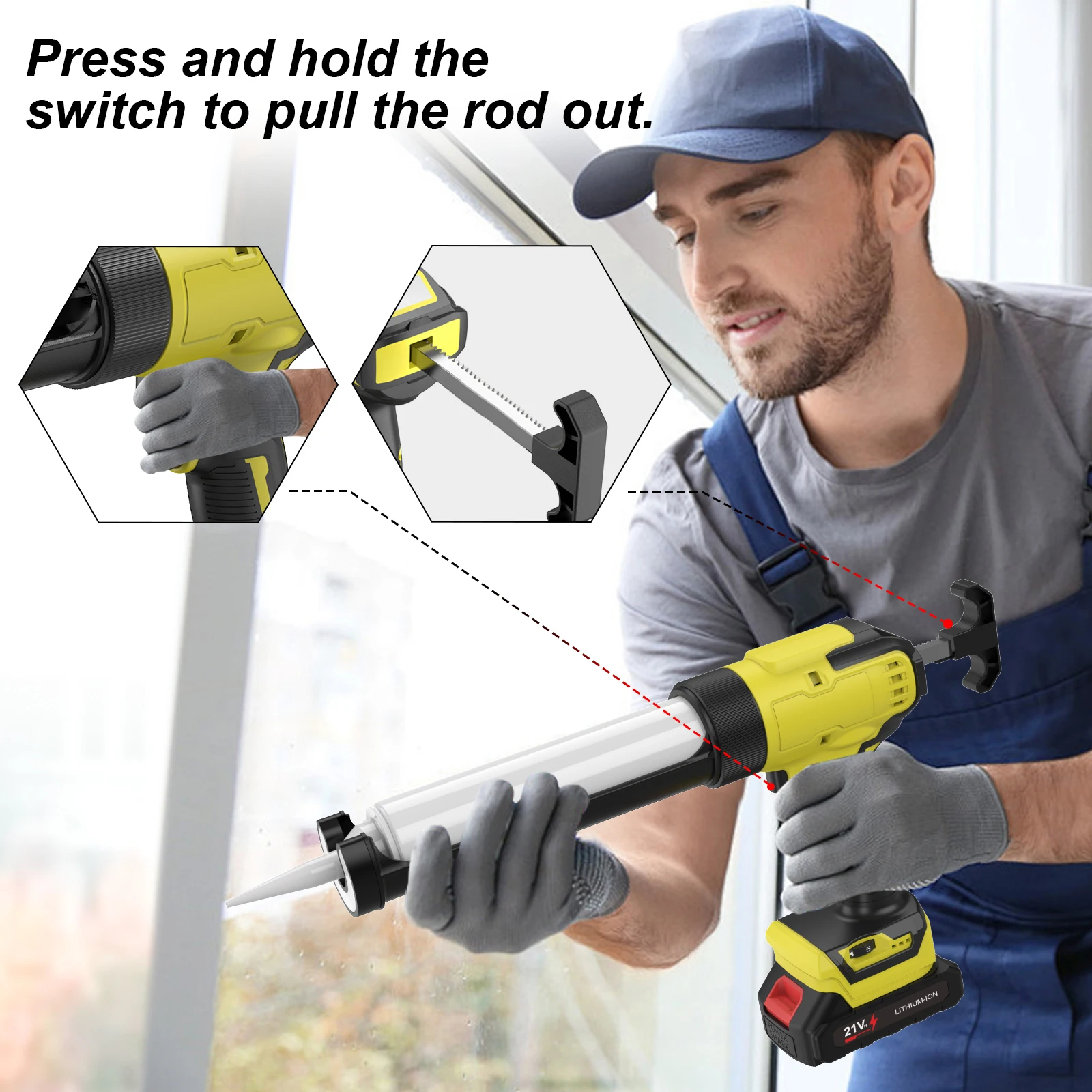 OWJHE 6-Gang Elektrische Kartuschenpistole Drahtlose Glas Kleber Pistole Zement Glas Klebstoff Kleber Dichtung Dichtstoff Werkzeug Für makita 18V Batterie – Detail 9