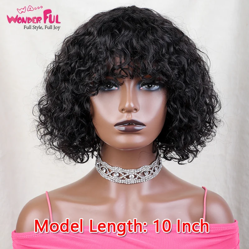 Parrucca Riccia Nera Capelli Umani Parrucca Glueless Riccia Afro Corta Con Frangia Per Donne Nere Capelli Umani Vergini 180 D Realizzati A Macchina Co