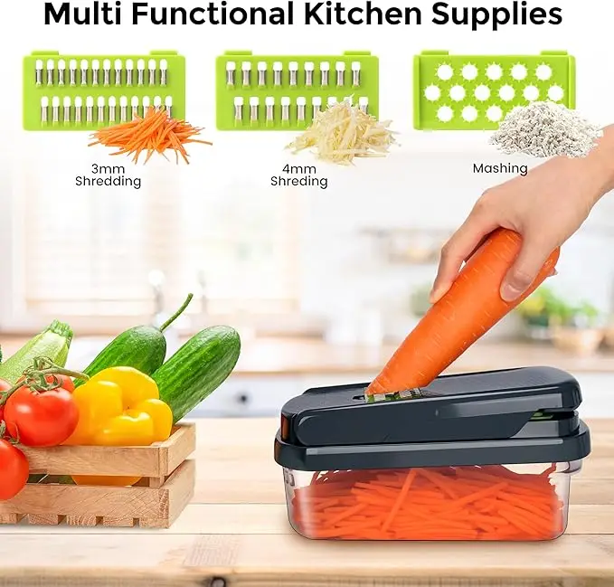 12-in-1 vegetable chopper, 7 blades, includes container (for salad/potato/carrot) 4