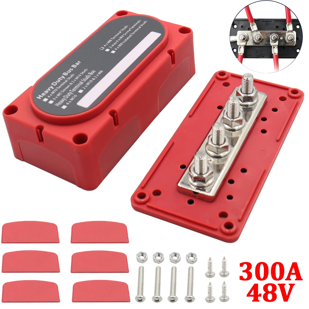 Module Power Distribution Block Busbar Automotive Box with 4X M8(5/16) 300A  Robust Terminal Studs for Car Truck Marine Power