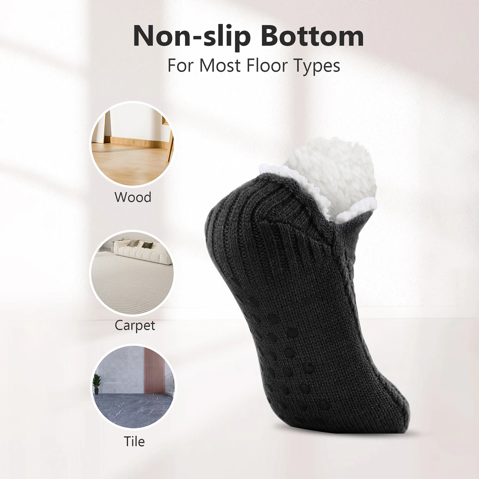 SIHOHAN Men's Thermal Slipper Socks Cozy Fleece Lined Fluffy Non-slip Floor Socks with Grippers Winter Thick Knitted Bed Socks - Image 3