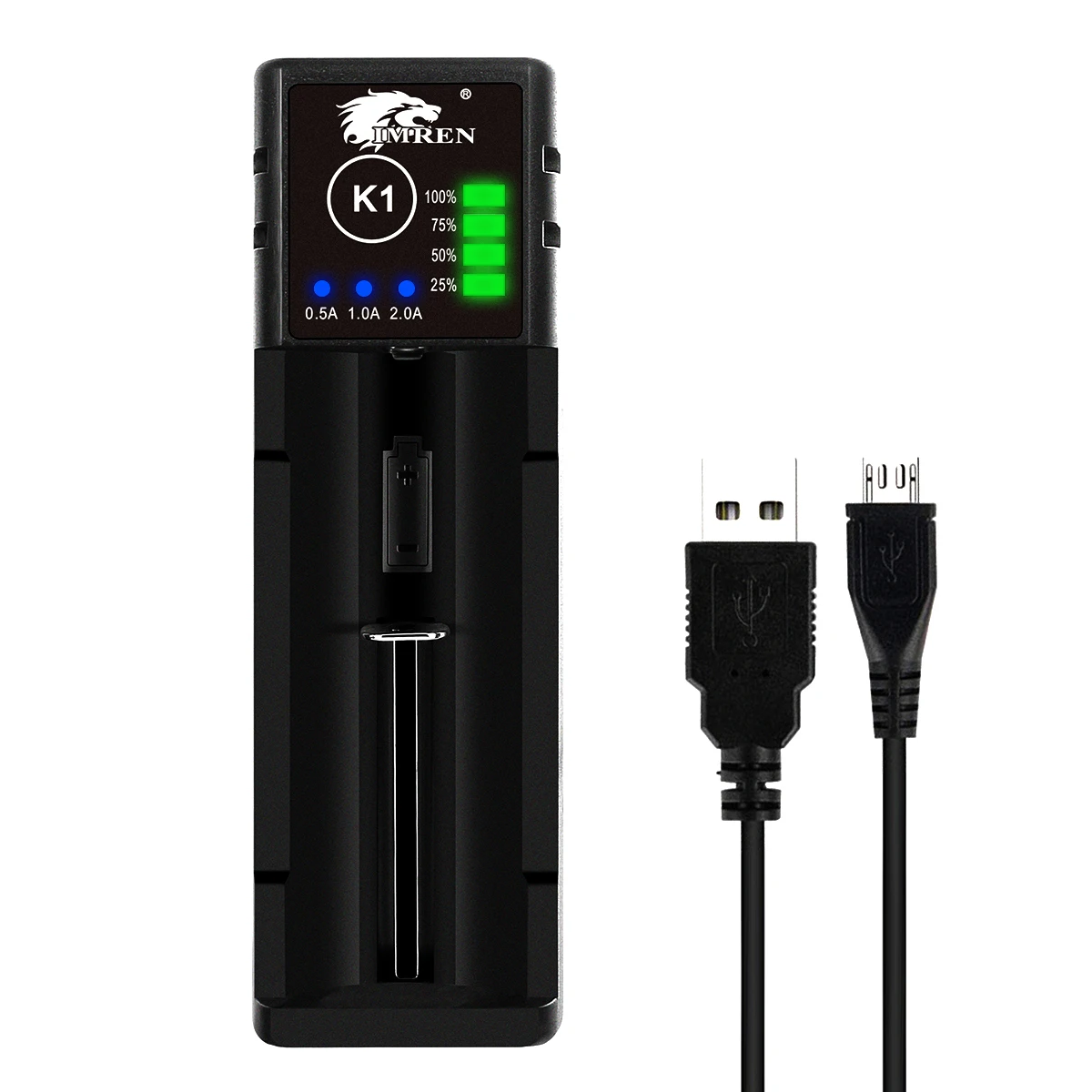 IMREN K1 Rechargeable Batteries 5V2A USB Charger 14500 16650 17650 18650 26650 21700 18350 A AA AAA Lithium NiMH Ni-Cd Battery Battery Charger Fast Charger