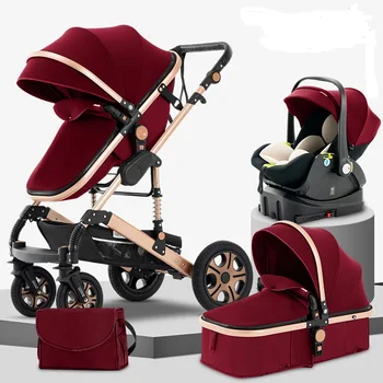 3 in 1 Baby Stroller,Baby Travel System,Baby Carriage 3in1 with Isofix Base,Foldable Newborn Pram,Reversible Standard Stroller 1