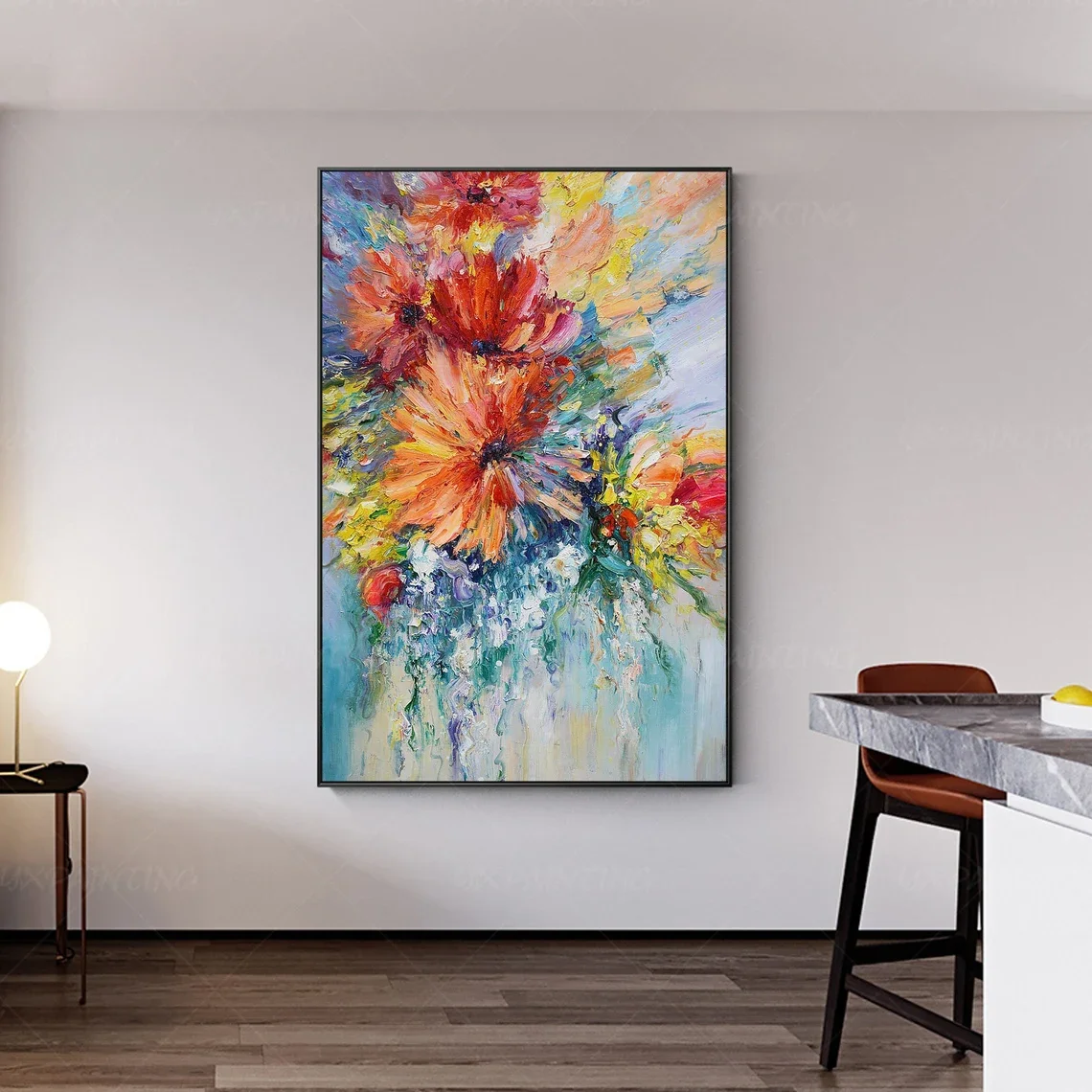 

Handmade Flowers Oil Painting On Canvas, Flowers Wall Art Home Decor, Palette Knife Abstract Flowers Painting