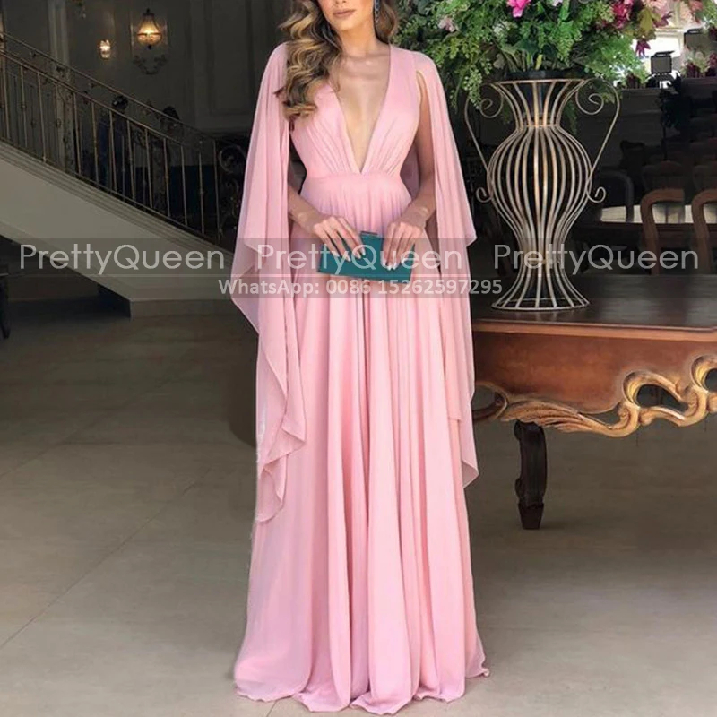 A Line Deep V Neck Chiffon Pleats Prom Dress with Slit LBQ1981 main image 1