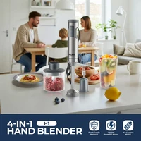 ROUNY Mélangeur à immersion manuel 4 en 1 1200 W, mélangeur à bâton inoxydable à 14 vitesses, bécher de 700 ml et hachoir de 500 ml, fouet, stockage à clipser 1