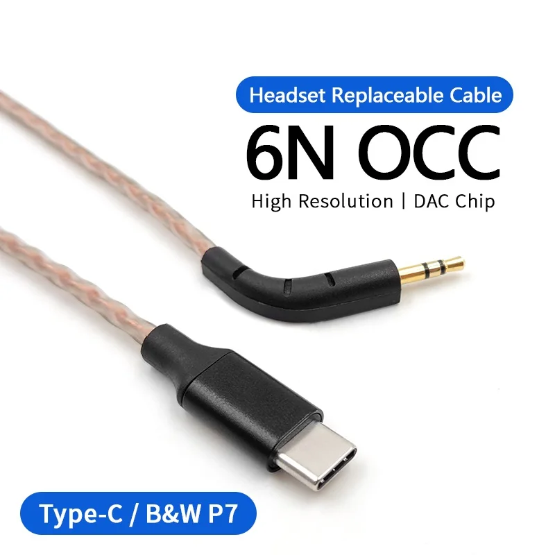 6N USBC TYPEC Audio Cable For B&W Bowers Wilkins P7/P7 Wireless