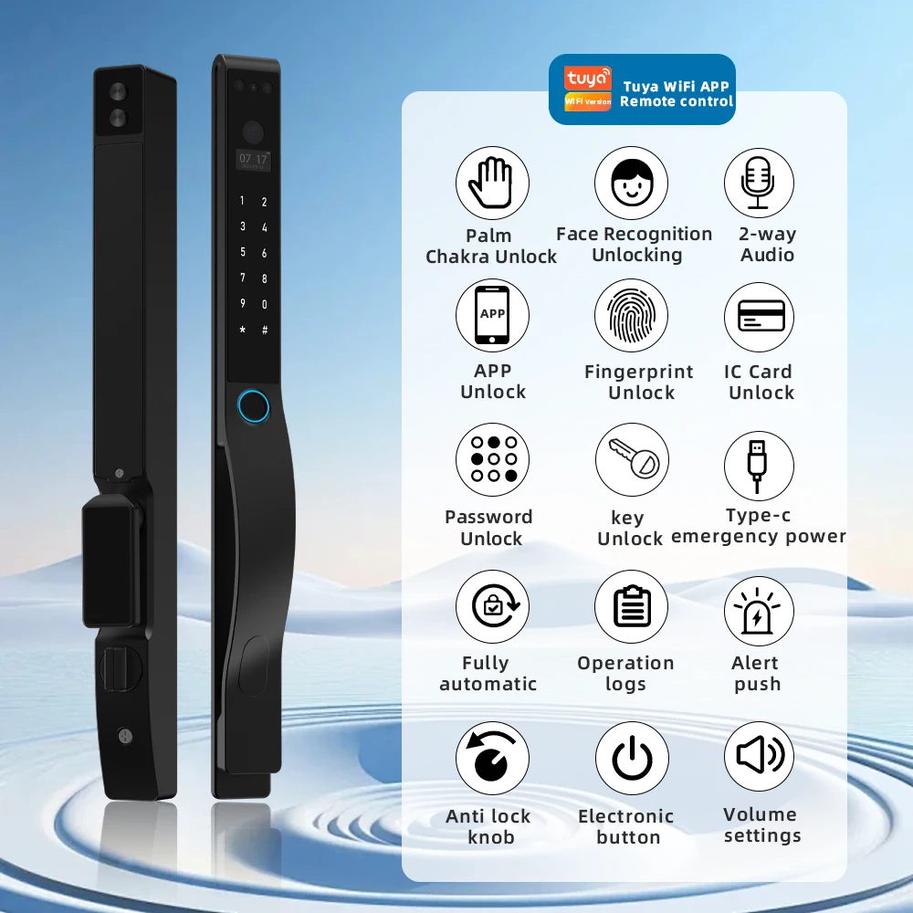 RAYKUBE DQ10 Tuya WiFi Palm Vien Waterproof Smart Lock 3D Face Recognition Digital Fingerprint Lock With APP Video Call Unlock 2