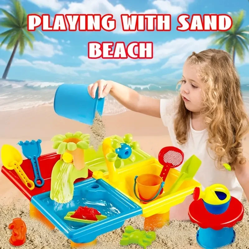 25pcs Beach Table Sand Play Toys Set 4-in-1 Sand Water Table with Fun Sea & Beach Accessories Summer Children Outdoor Games 2