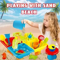 25pcs Beach Table Sand Play Toys Set 4-in-1 Sand Water Table with Fun Sea & Beach Accessories Summer Children Outdoor Games 2