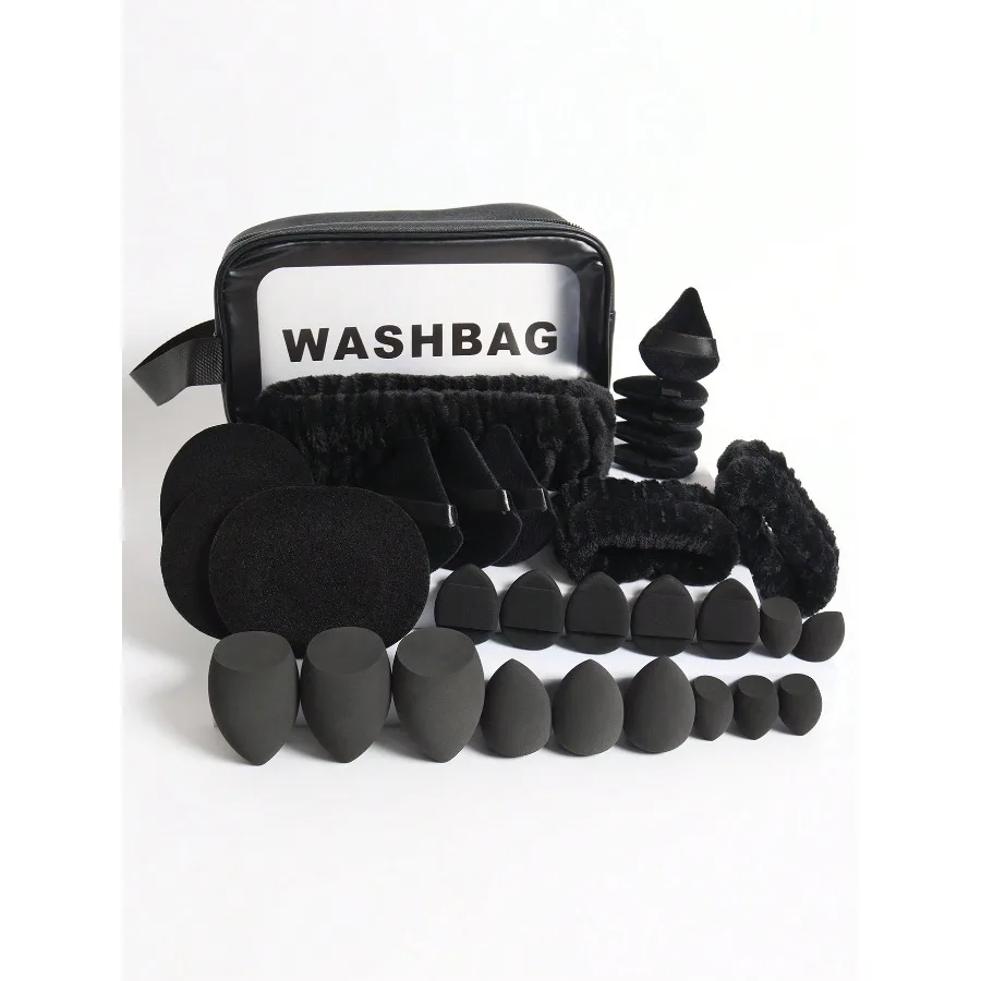 31pcs Makeup & Toiletry Kit Makeup Sponge Mini Finger Powder Puff Face Wash Puff Tool Travel Cosmetic Bag 3