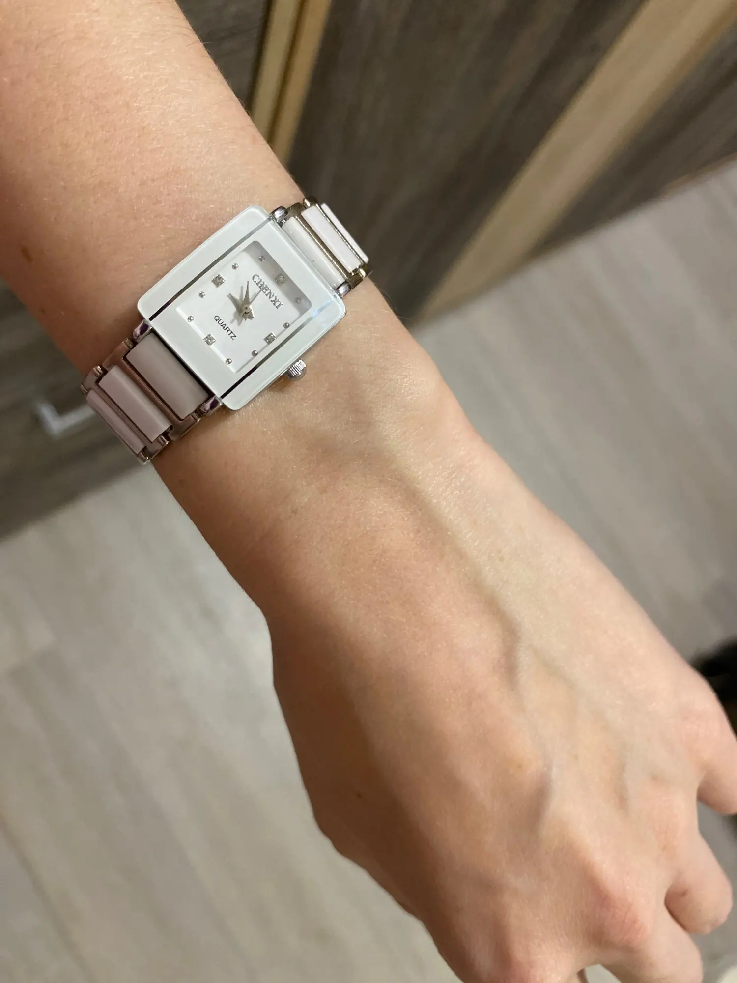 Chenxi Ladies Watch Fashion Rectangular Dial White Simulated Ceramic Watch Waterproof Quartz Wristwatch Imitation Watch 2021 photo review