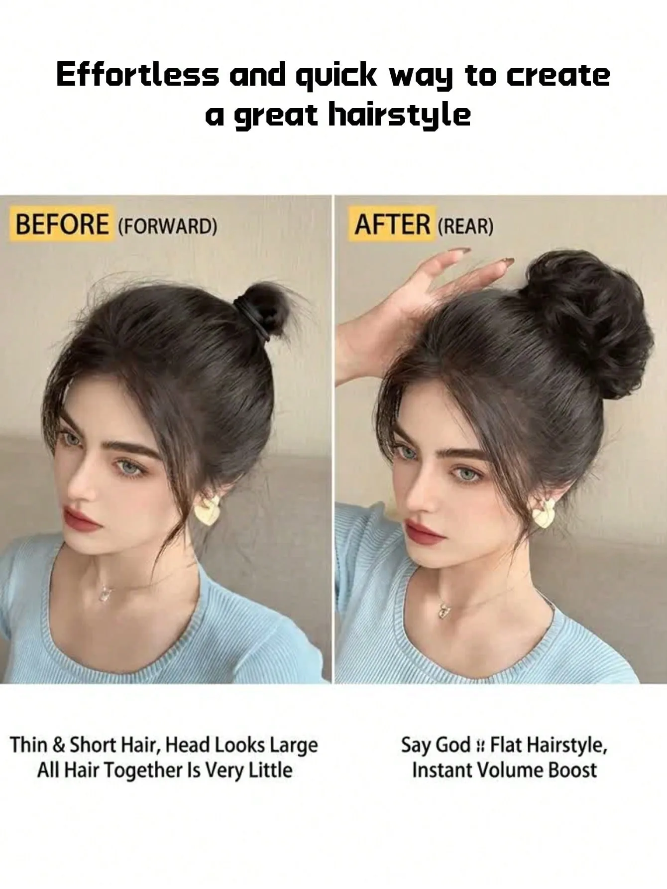 Chignon Sintetico Disordinato, Estensione per Capelli, Morbido, Ondulato, Riccio, con Elastico, in Fibra Resistente al Calore - immagine 4