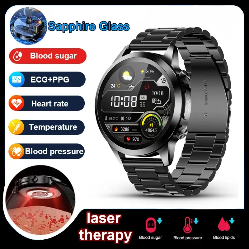 

2024 New Sapphire Glass Smartwatch Blood Sugar Blood lipids Blood Pressure Health Monitoring Laser Therapy Smart Watch For Men